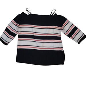 Calvin Klein Blouse Women S White Black Striped Off Shoulder 3/4 Sleeve Pullover